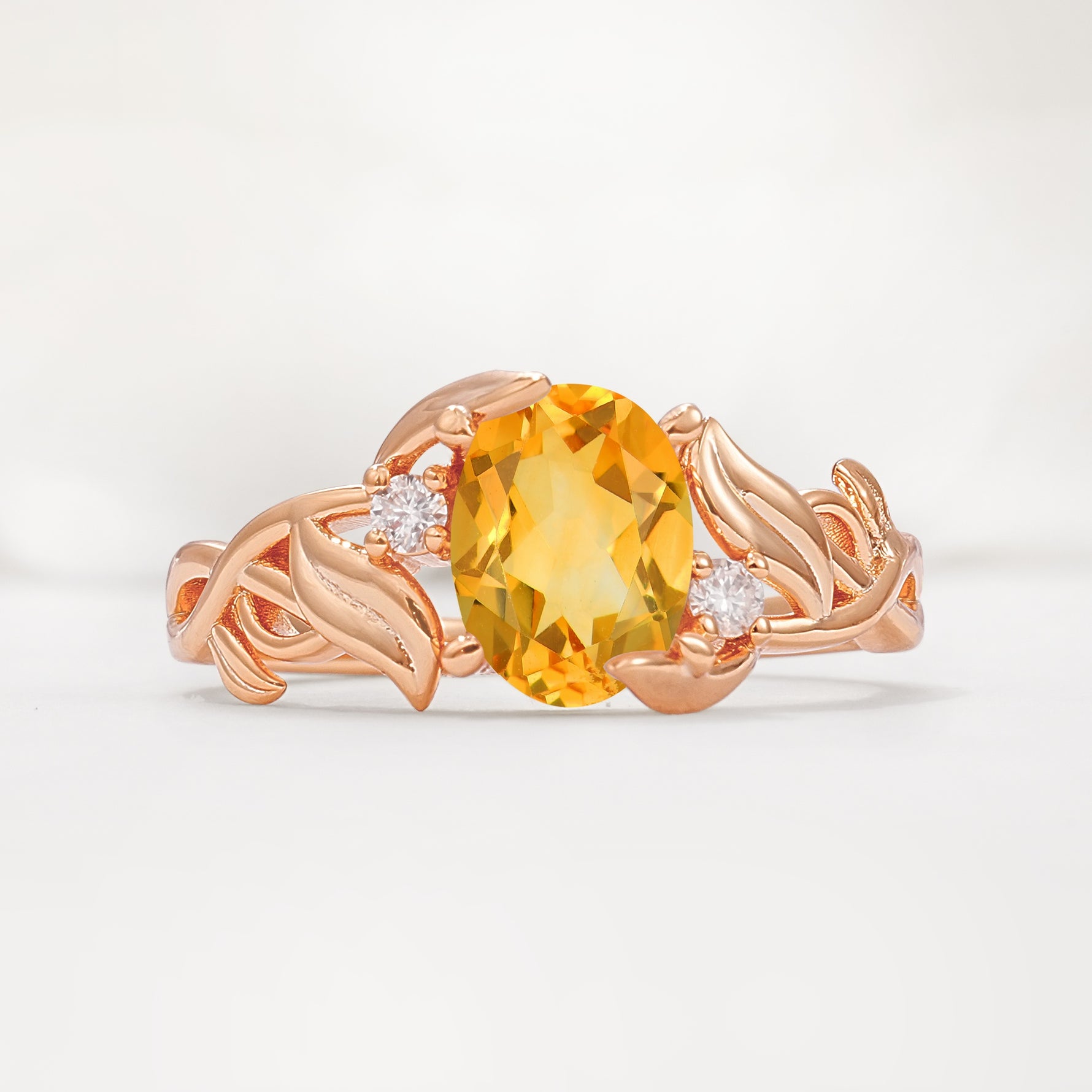 Natural Inspired Oval Cut Leaf Vine Side Stone Citrine Engagement Ring - Additional view