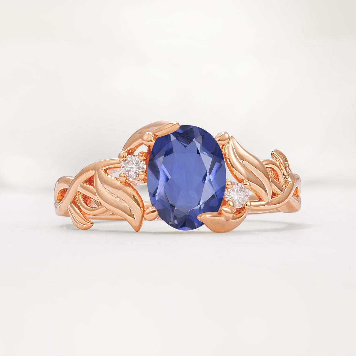 Natural Inspired Oval Cut Leaf Vine Side Stone Tanzanite Engagement Ring - Additional view