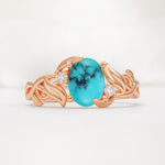 Natural Inspired Oval Cut Leaf Vine Side Stone Turquoise Engagement Ring - Additional view