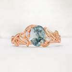 Natural Inspired Oval Cut Leaf Vine Side Stone Moss Agate Engagement Ring - Additional view