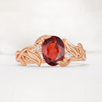 Natural Inspired Oval Cut Leaf Vine Side Stone Garnet Engagement Ring - Additional view