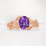 Natural Inspired Oval Cut Leaf Vine Side Stone Amethyst Engagement Ring - Additional view