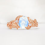 Natural Inspired Oval Cut Leaf Vine Side Stone Moonstone Engagement Ring - Additional view