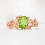 Natural Inspired Oval Cut Leaf Vine Side Stone Peridot Engagement Ring - Additional view