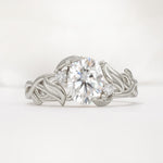 Natural Inspired Oval Cut Leaf Vine Side Stone Moissanite Engagement Ring - Additional view