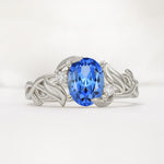 Natural Inspired Oval Cut Leaf Vine Side Stone Sapphire Engagement Ring - Additional view