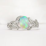 Natural Inspired Oval Cut Leaf Vine Side Stone Fire Opal Engagement Ring - Additional view