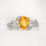 Natural Inspired Oval Cut Leaf Vine Side Stone Citrine Engagement Ring - Additional view