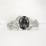 Natural Inspired Oval Cut Leaf Vine Side Stone Black Rutilated Quartz Engagement Ring - Additional view