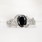 Natural Inspired Oval Cut Leaf Vine Side Stone Black Onyx Engagement Ring - Additional view