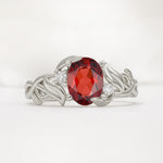 Natural Inspired Oval Cut Leaf Vine Side Stone Garnet Engagement Ring - Additional view