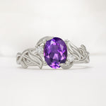 Natural Inspired Oval Cut Leaf Vine Side Stone Amethyst Engagement Ring - Additional view