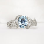 Natural Inspired Oval Cut Leaf Vine Side Stone Aquamarine Engagement Ring - Additional view