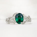 Natural Inspired Oval Cut Leaf Vine Side Stone Emerald Engagement Ring - Additional view