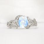 Natural Inspired Oval Cut Leaf Vine Side Stone Moonstone Engagement Ring - Additional view