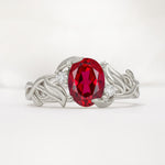 Natural Inspired Oval Cut Leaf Vine Side Stone Ruby Engagement Ring - Additional view