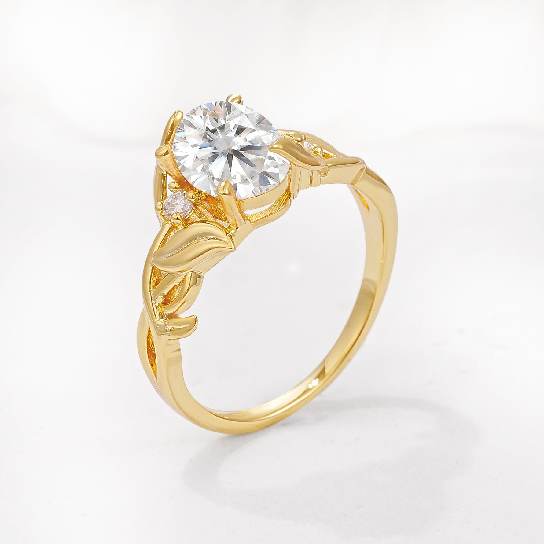 Natural Inspired Oval Cut Leaf Vine Side Stone Moissanite Engagement Ring - Additional view