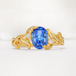 Natural Inspired Oval Cut Leaf Vine Side Stone Sapphire Engagement Ring - Additional view