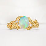 Natural Inspired Oval Cut Leaf Vine Side Stone Fire Opal Engagement Ring - Additional view