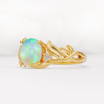 Natural Inspired Oval Cut Leaf Vine Side Stone Fire Opal Engagement Ring - Additional view