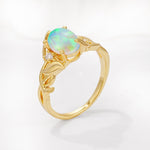 Natural Inspired Oval Cut Leaf Vine Side Stone Fire Opal Engagement Ring - Additional view