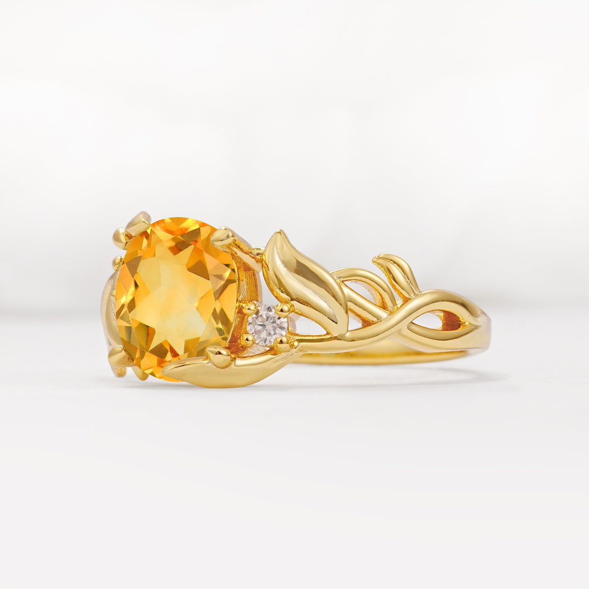 Natural Inspired Oval Cut Leaf Vine Side Stone Citrine Engagement Ring - Additional view