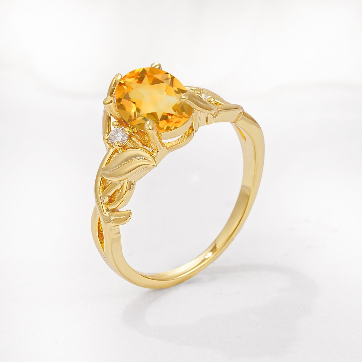 Natural Inspired Oval Cut Leaf Vine Side Stone Citrine Engagement Ring - Additional view