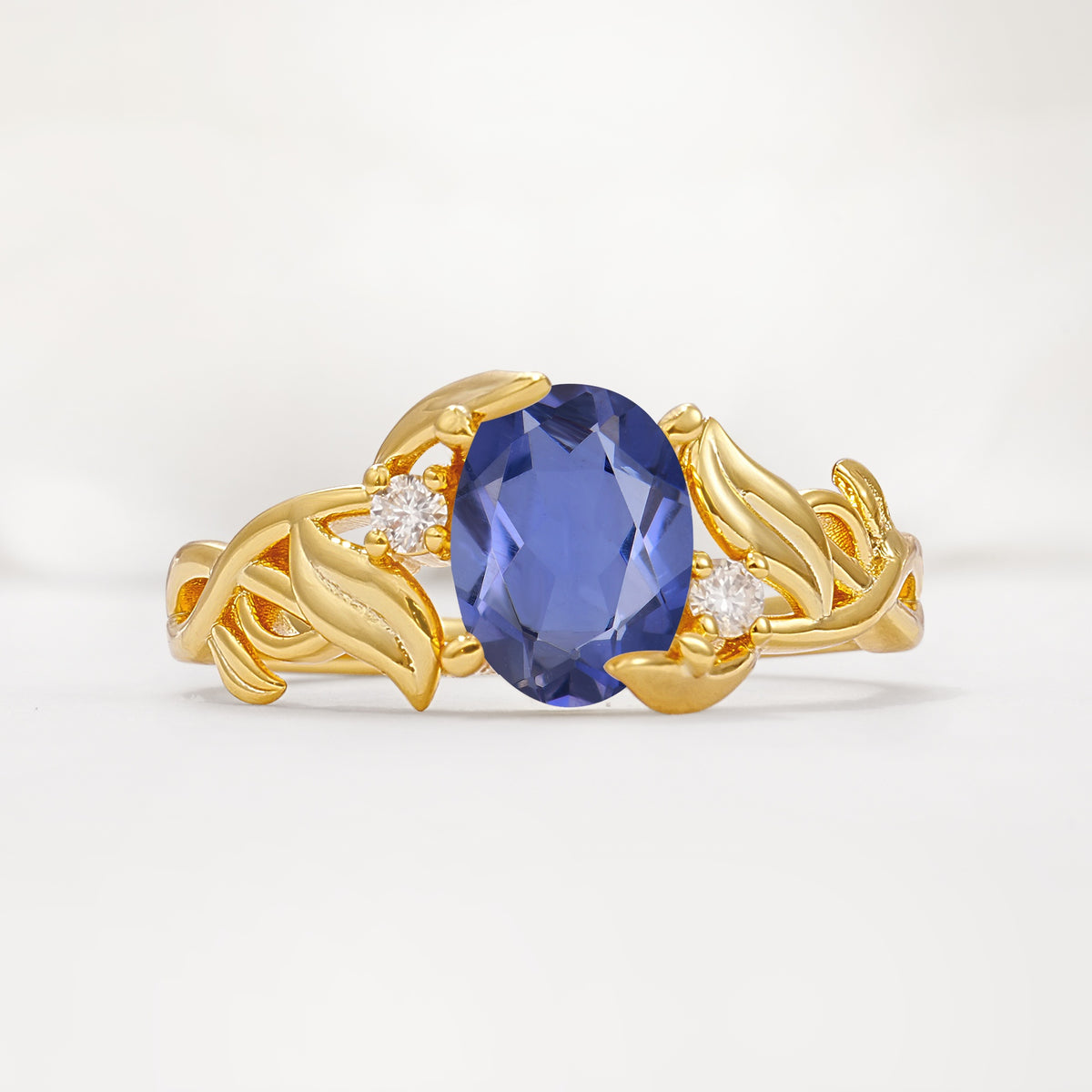 Natural Inspired Oval Cut Leaf Vine Side Stone Tanzanite Engagement Ring - Additional view