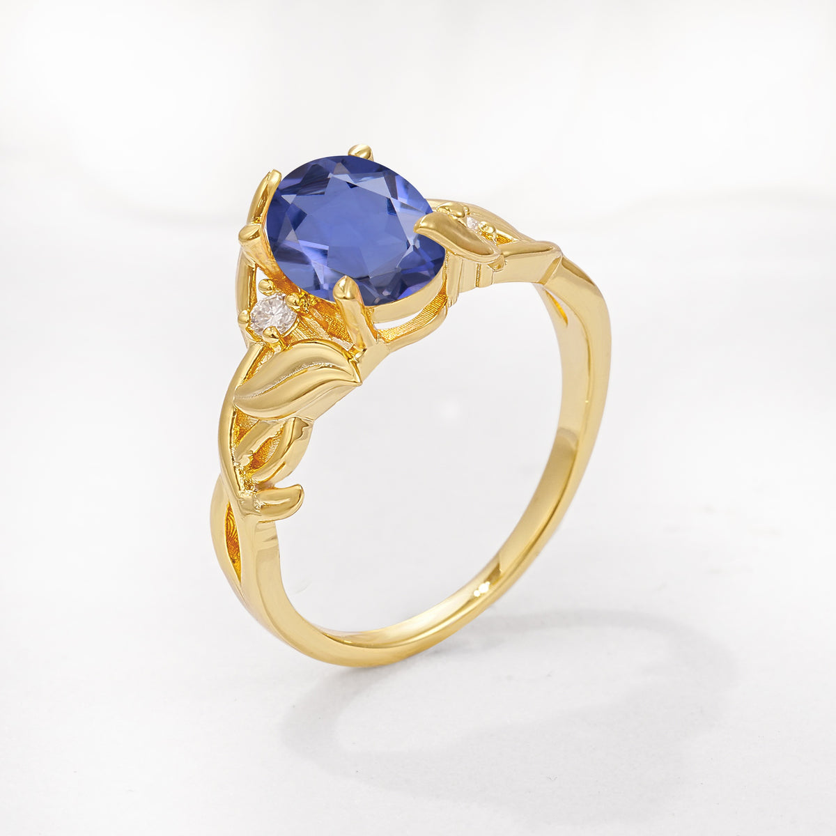 Natural Inspired Oval Cut Leaf Vine Side Stone Tanzanite Engagement Ring - Additional view