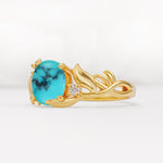 Natural Inspired Oval Cut Leaf Vine Side Stone Turquoise Engagement Ring - Additional view