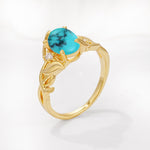 Natural Inspired Oval Cut Leaf Vine Side Stone Turquoise Engagement Ring - Additional view