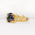 Natural Inspired Oval Cut Leaf Vine Side Stone Black Rutilated Quartz Engagement Ring - Additional view