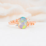 Romantic Oval Cut Twisted Scroll Side Stone Fire Opal Engagement Ring - Additional view