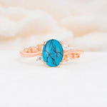 Romantic Oval Cut Twisted Scroll Side Stone Turquoise Engagement Ring - Additional view