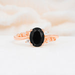 Romantic Oval Cut Twisted Scroll Side Stone Black Onyx Engagement Ring - Additional view