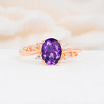 Romantic Oval Cut Twisted Scroll Side Stone Amethyst Engagement Ring - Additional view