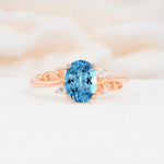 Romantic Oval Cut Twisted Scroll Side Stone Aquamarine Engagement Ring - Additional view