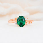 Romantic Oval Cut Twisted Scroll Side Stone Emerald Engagement Ring - Additional view