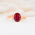 Romantic Oval Cut Twisted Scroll Side Stone Ruby Engagement Ring - Additional view