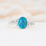 Romantic Oval Cut Twisted Scroll Side Stone Turquoise Engagement Ring - Additional view