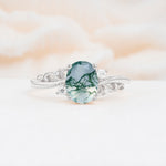 Romantic Oval Cut Twisted Scroll Side Stone Moss Agate Engagement Ring - Additional view