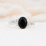 Romantic Oval Cut Twisted Scroll Side Stone Black Onyx Engagement Ring - Additional view