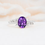 Romantic Oval Cut Twisted Scroll Side Stone Amethyst Engagement Ring - Additional view