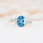 Romantic Oval Cut Twisted Scroll Side Stone Aquamarine Engagement Ring - Additional view