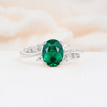 Romantic Oval Cut Twisted Scroll Side Stone Emerald Engagement Ring - Additional view