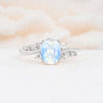Romantic Oval Cut Twisted Scroll Side Stone Moonstone Engagement Ring - Additional view