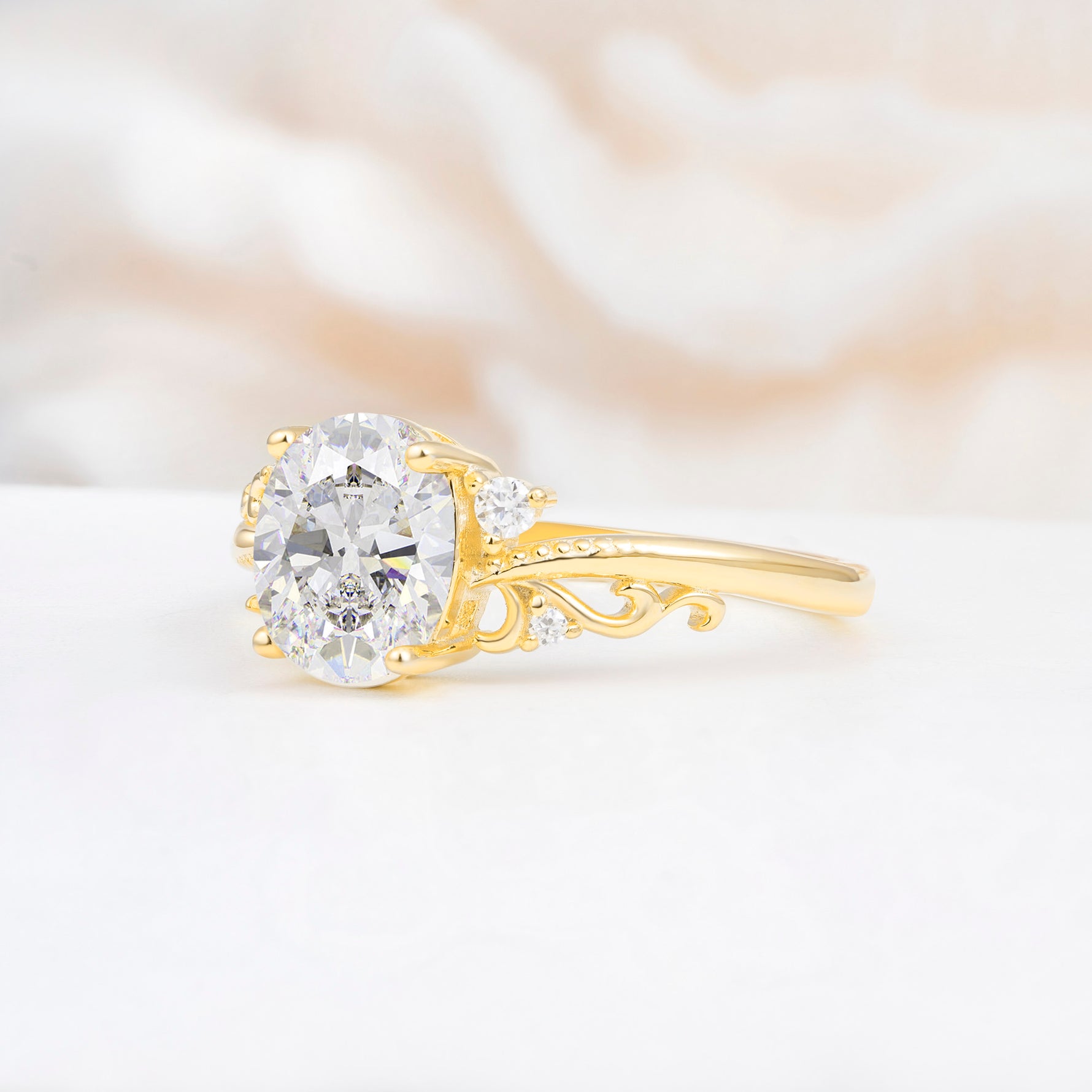 Romantic Oval Cut Twisted Scroll Side Stone Moissanite Engagement Ring - Additional view