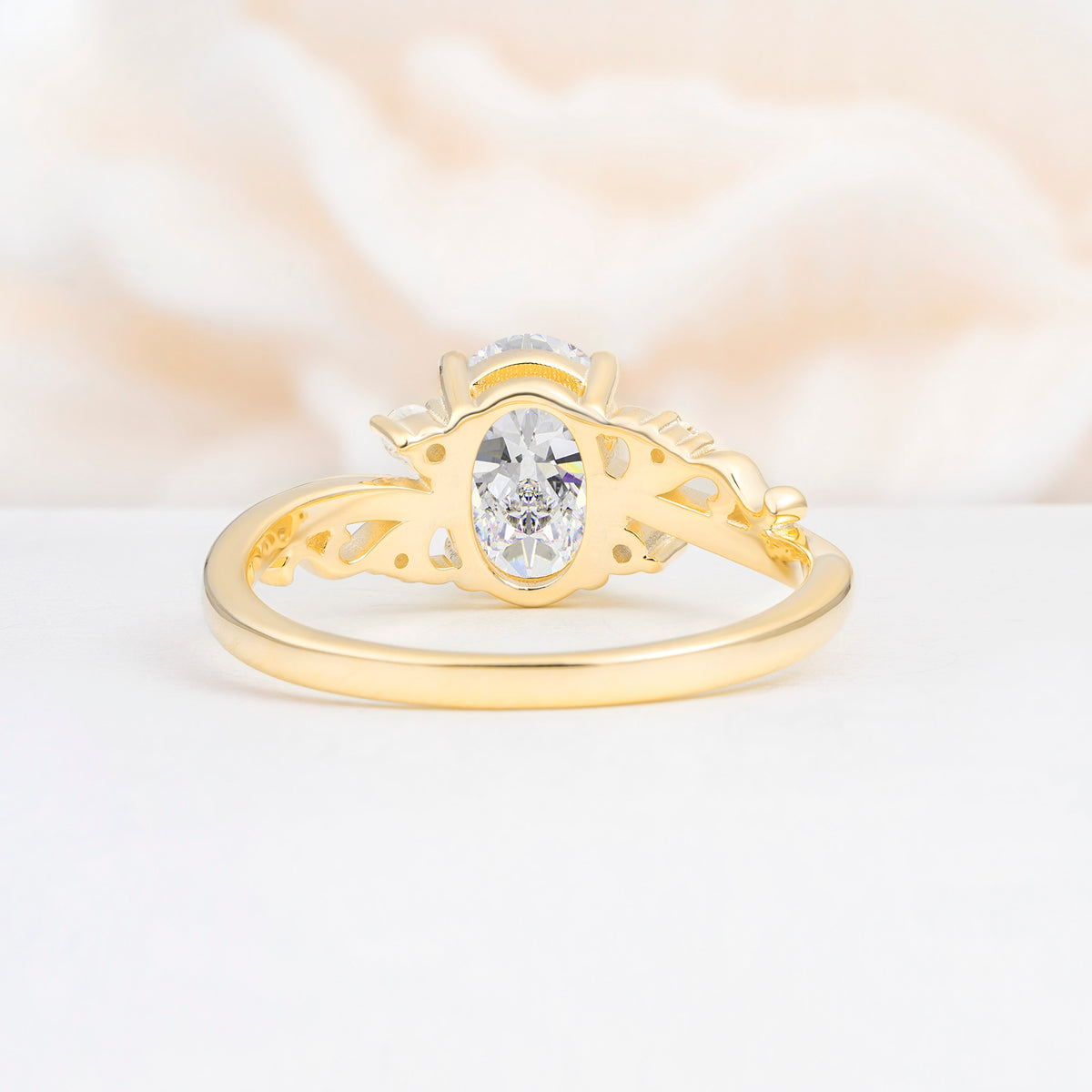 Romantic Oval Cut Twisted Scroll Side Stone Moissanite Engagement Ring - Additional view