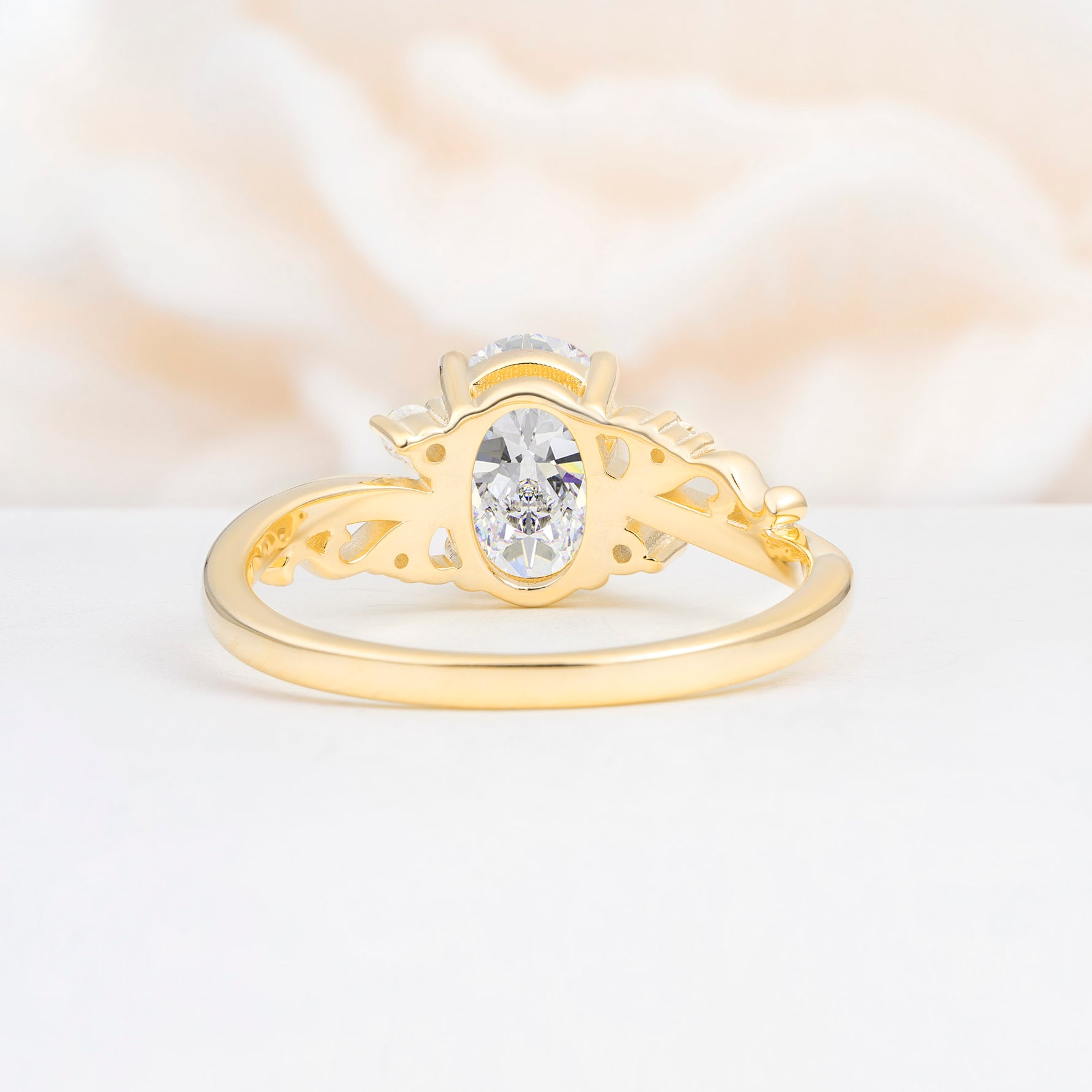 Romantic Oval Cut Twisted Scroll Side Stone Moissanite Engagement Ring - Additional view