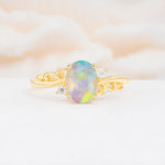 Romantic Oval Cut Twisted Scroll Side Stone Fire Opal Engagement Ring - Additional view